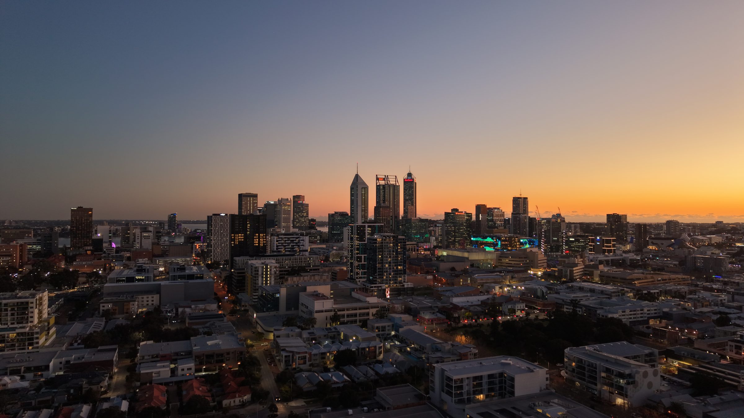 Perth city skyline at sunset